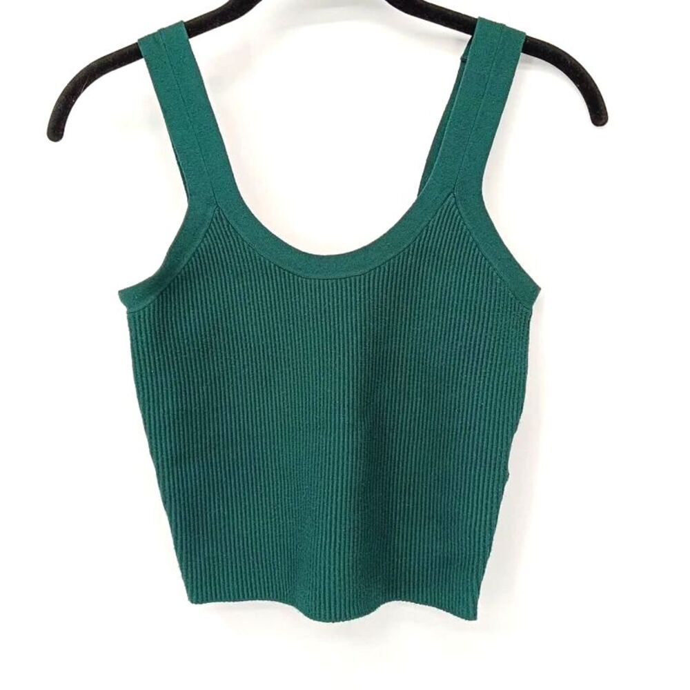 A & F Ribbed Knit Tank Emerald Green Stretch Knit Top XS Minimalist Quiet Luxury